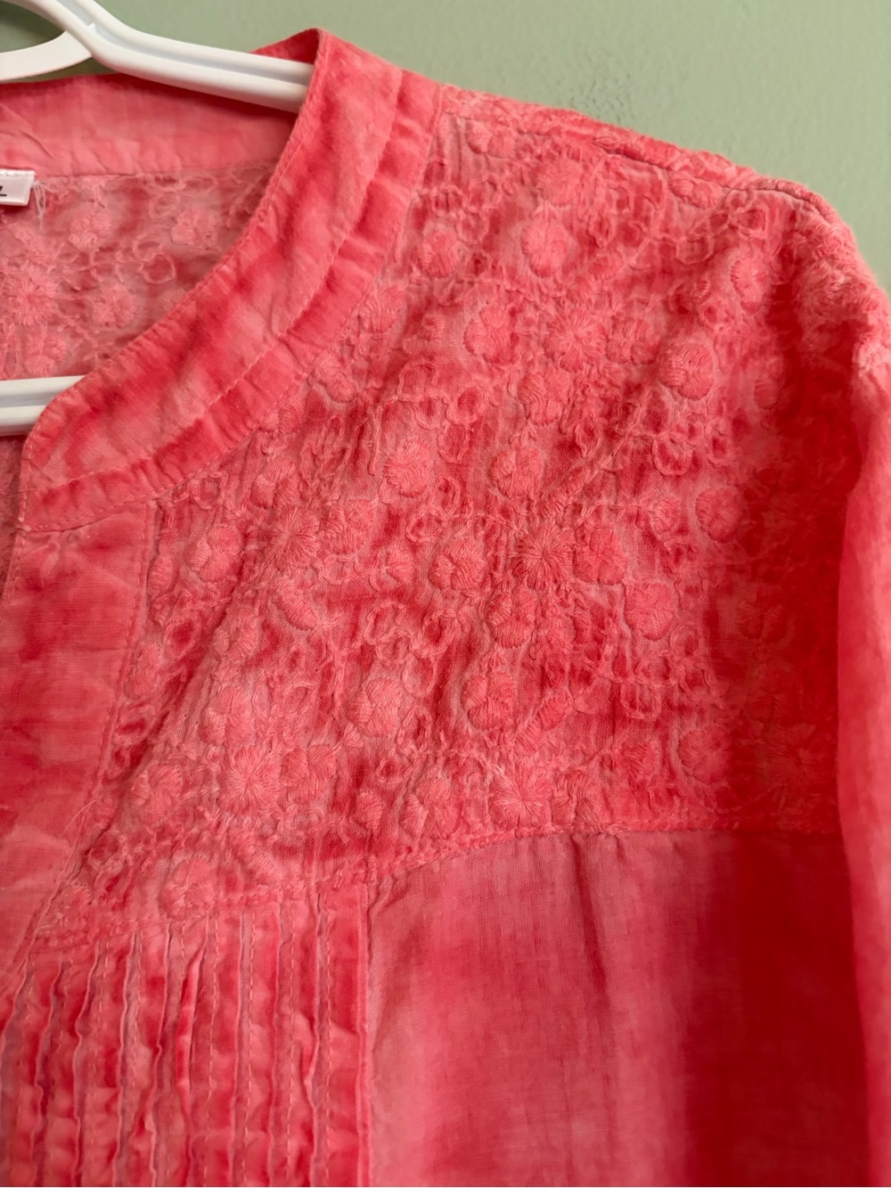 Parsley Sage Cotton Embroidered Tunic Blouse XL Coral Pink Lagenlook Mori Boho - Picture 9 of 16